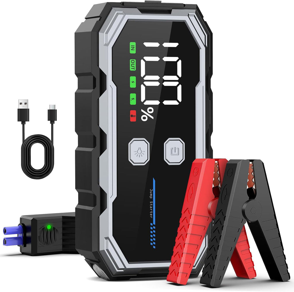 Portable Car Jump Starter 5000A Peak 12800mAh Battery Pack – 12V Gas & Diesel Engine Booster with LED Flashlight & Smart Protection