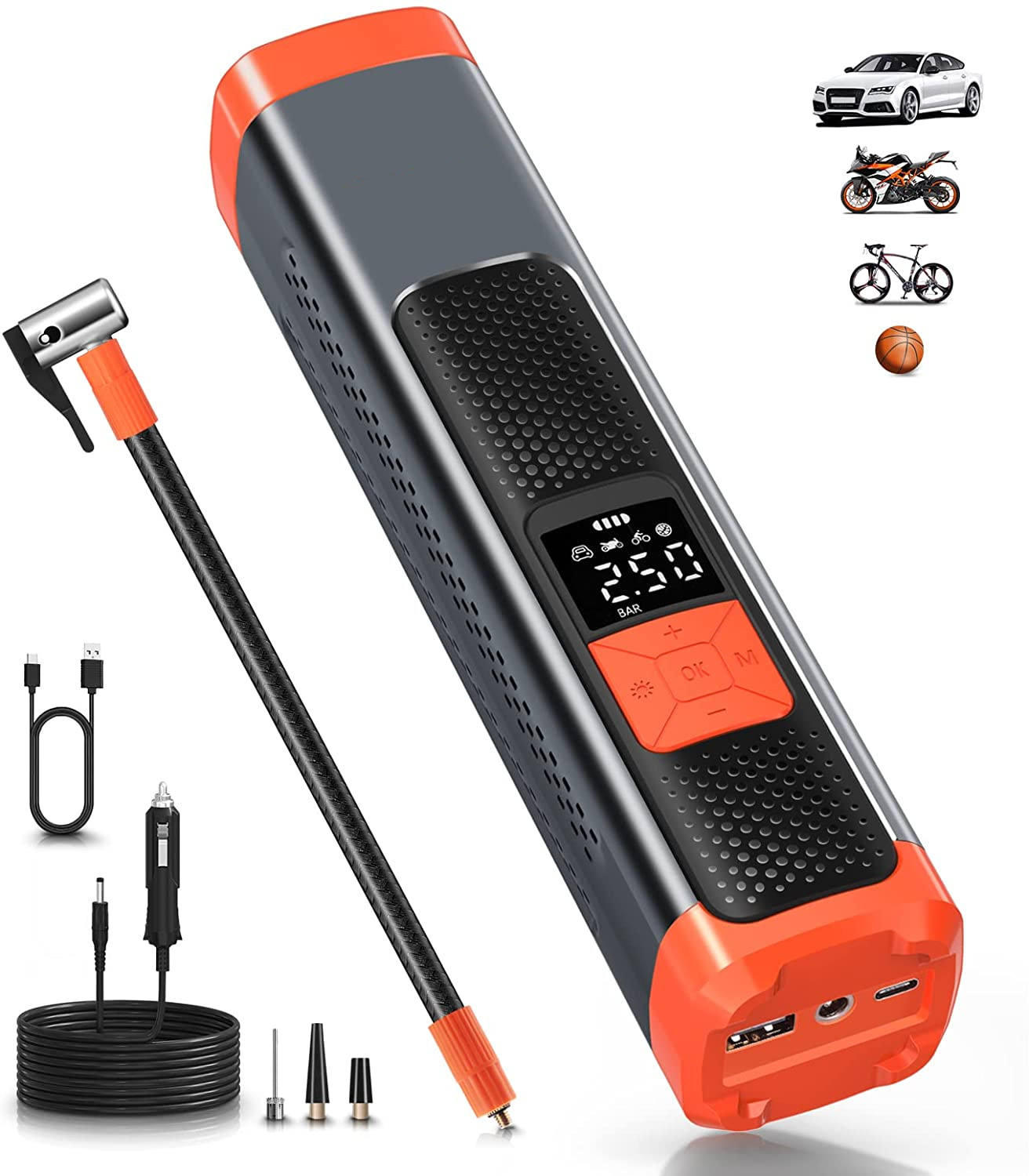 Portable Wireless Air Compressor Tire Inflator 150PSI with LED Light and Power Bank Function