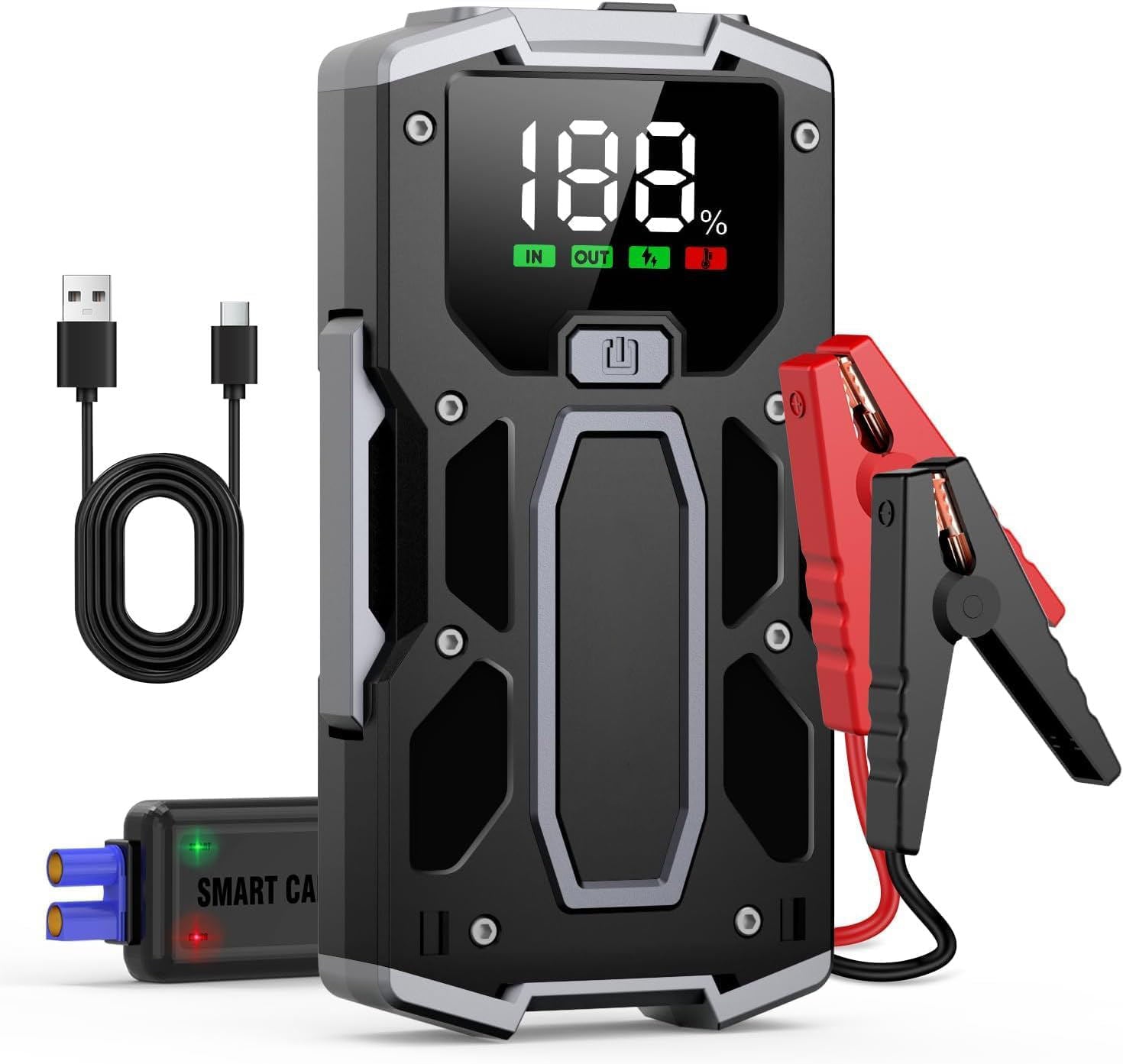 Car Jump Starter 3000A Peak 12800mAh 47.36Wh Battery Pack – 12V Gas & Diesel Engine Booster with LED Light & Power Bank