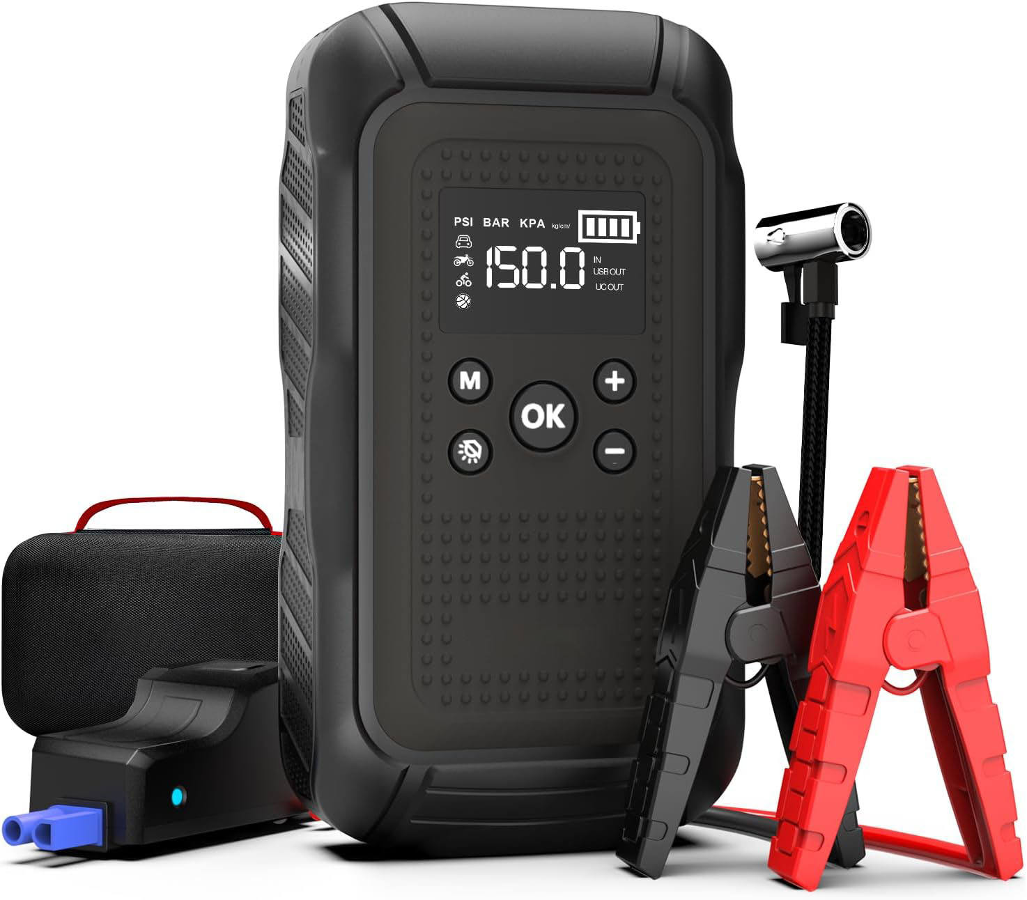 Car Jump Starter with Air Compressor 6000A Peak 10000mAh 37Wh Battery Pack – 12V Gas & Diesel Engine Booster with LED Light & Power Bank