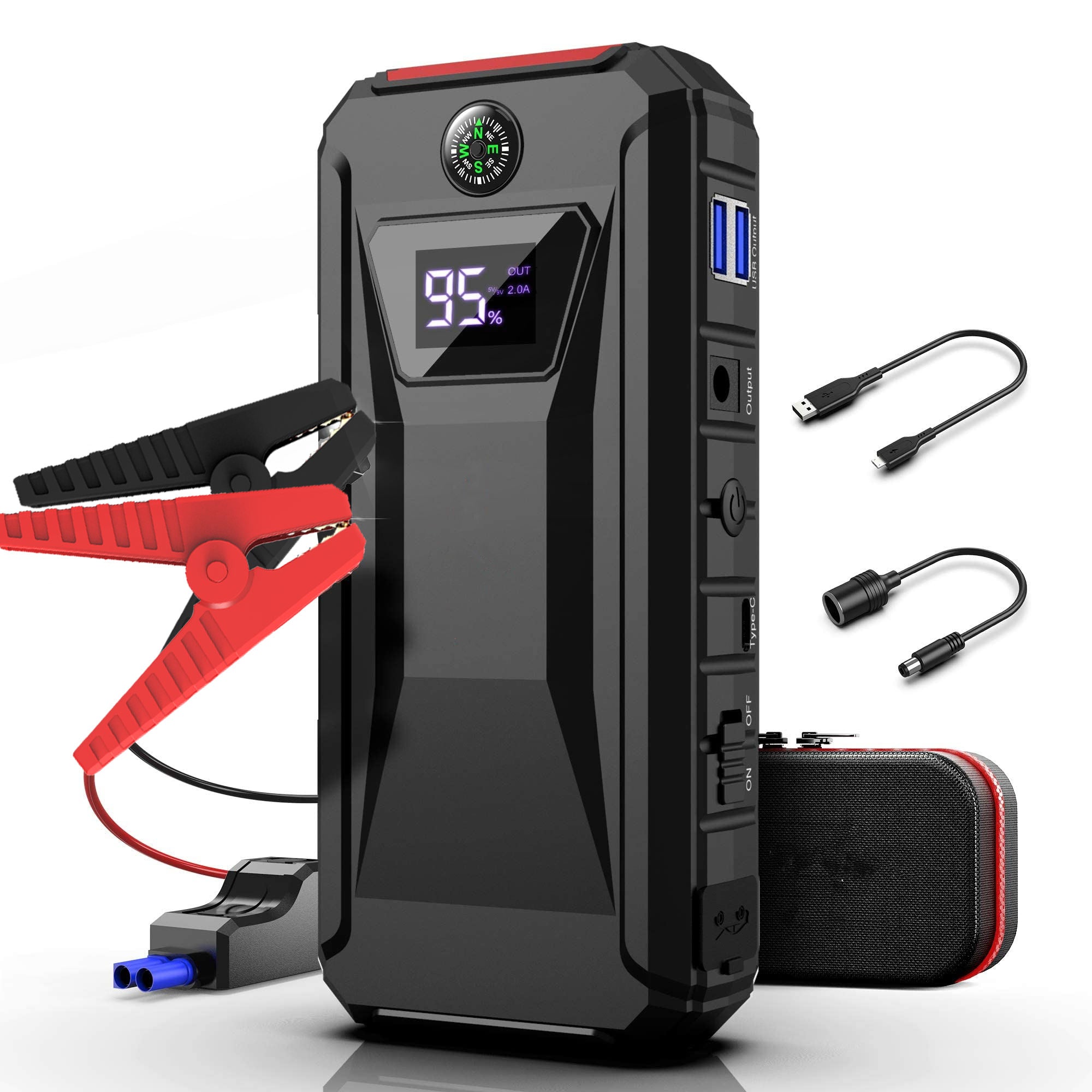 Portable Car Jump Starter 2000A Peak 20000mAh Battery Pack – 12V Gas & Diesel Engine Booster with LED Emergency Light & Power Bank
