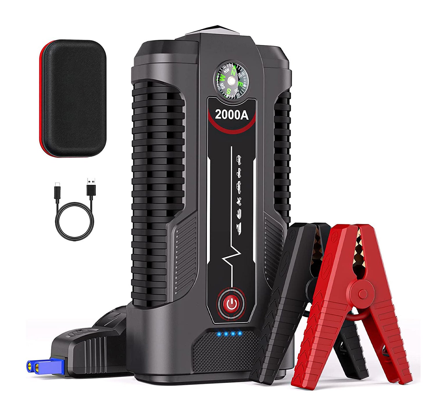 Car Jump Starter 2000A Peak 18000mAh Portable Battery Pack – 12V Gas & Diesel Engine Booster with LED Light, Power Bank & Safety Protection
