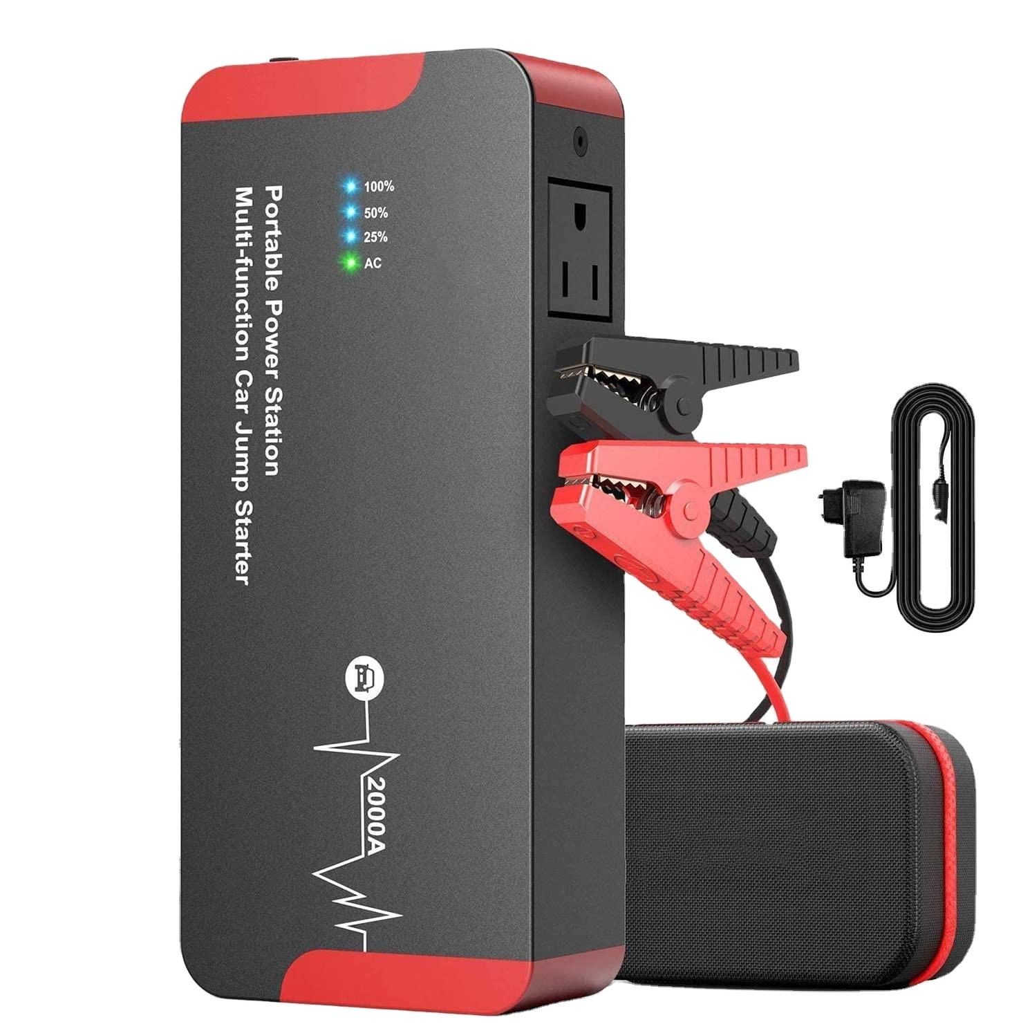 Car Jump Starter 22000mAh 2000A Peak Portable Power Station – 12V Gas & Diesel Engine Booster with AC Output, LED Flashlight & Power Bank