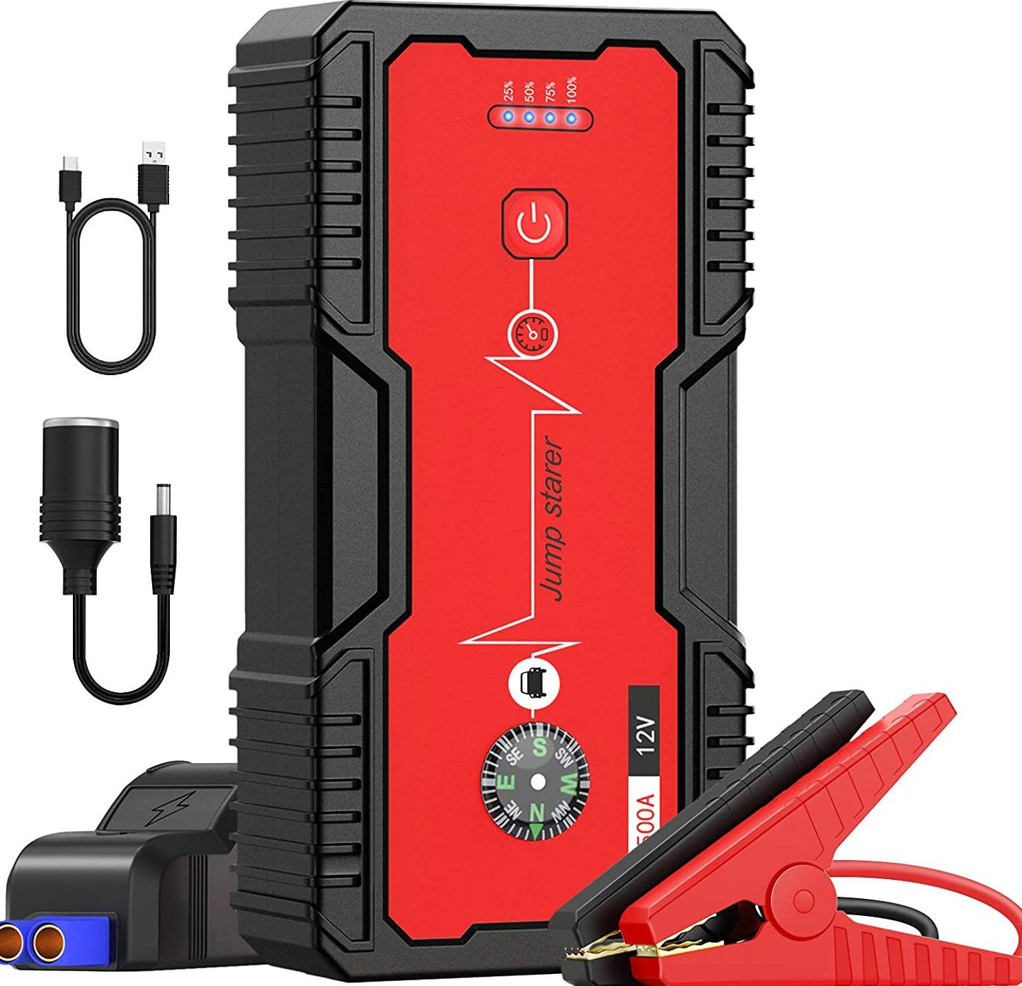 Car Jump Starter 2000A Peak 21800mAh Battery Pack – 12V Gas & Diesel Engine Booster with LED Flashlight & Power Bank