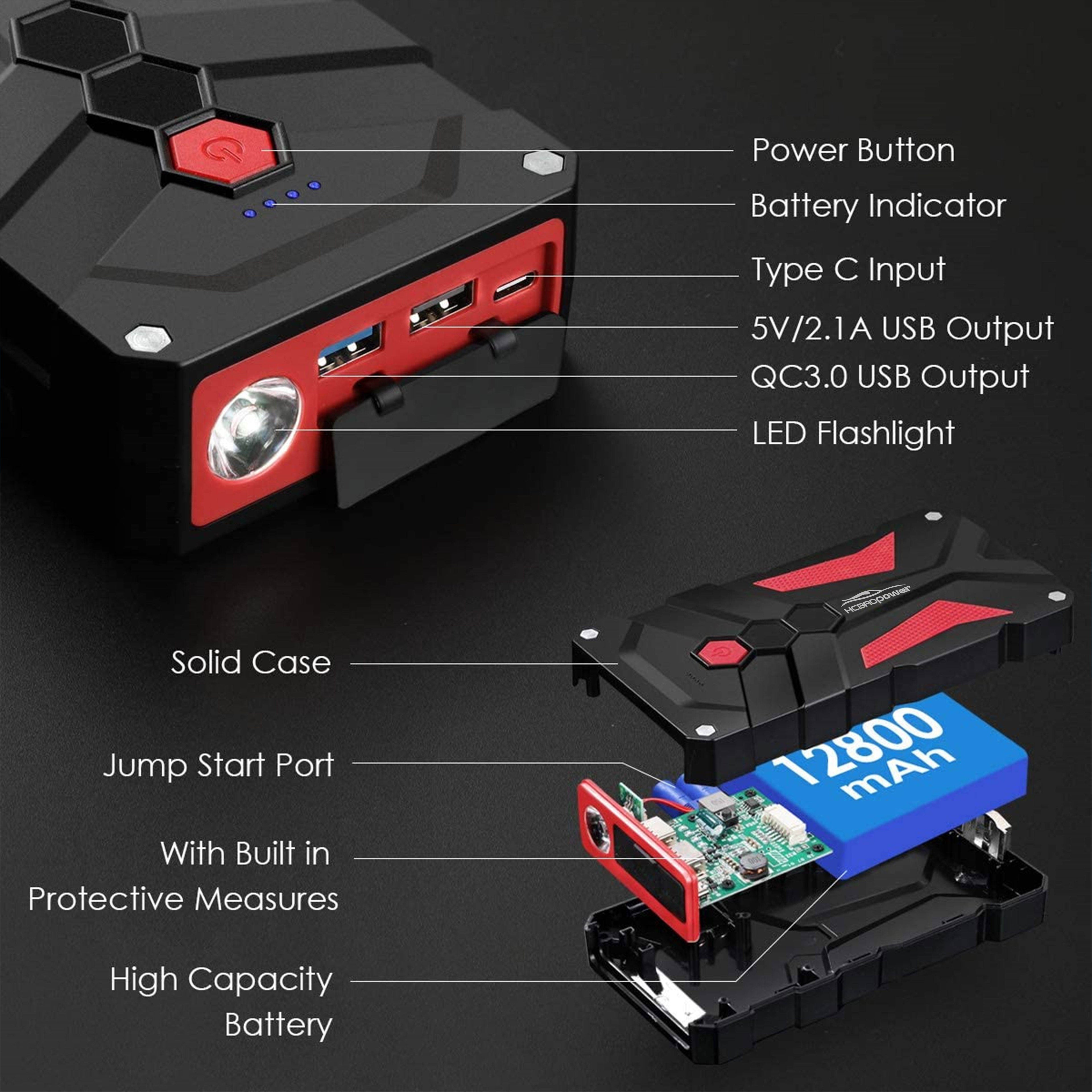 Portable Car Jump Starter 1200A Peak 14800mAh Battery Pack – 12V Vehicle Booster for Cars, SUVs, Motorcycles, Trucks, Boats