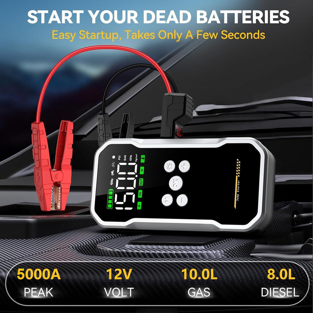 Portable Car Jump Starter 2500A Peak 22000mAh Battery Pack – 12V Gas & Diesel Engine Booster with LED Emergency Light