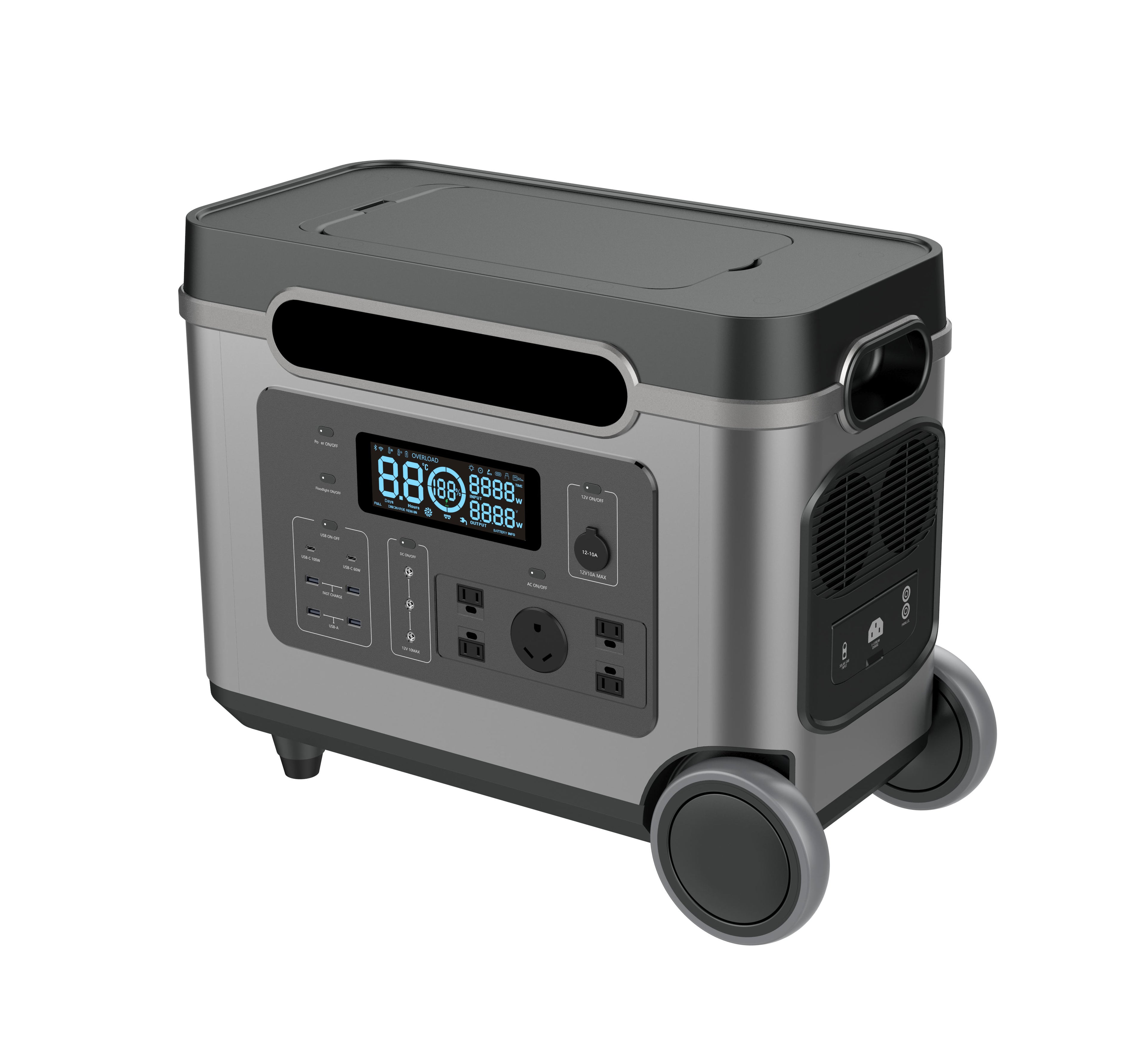 Emergency Power Station With Wheels 220V 2500W/3000W Backup Lithium Battery Energy Storage Portable Solar Power Station For Outdoor
