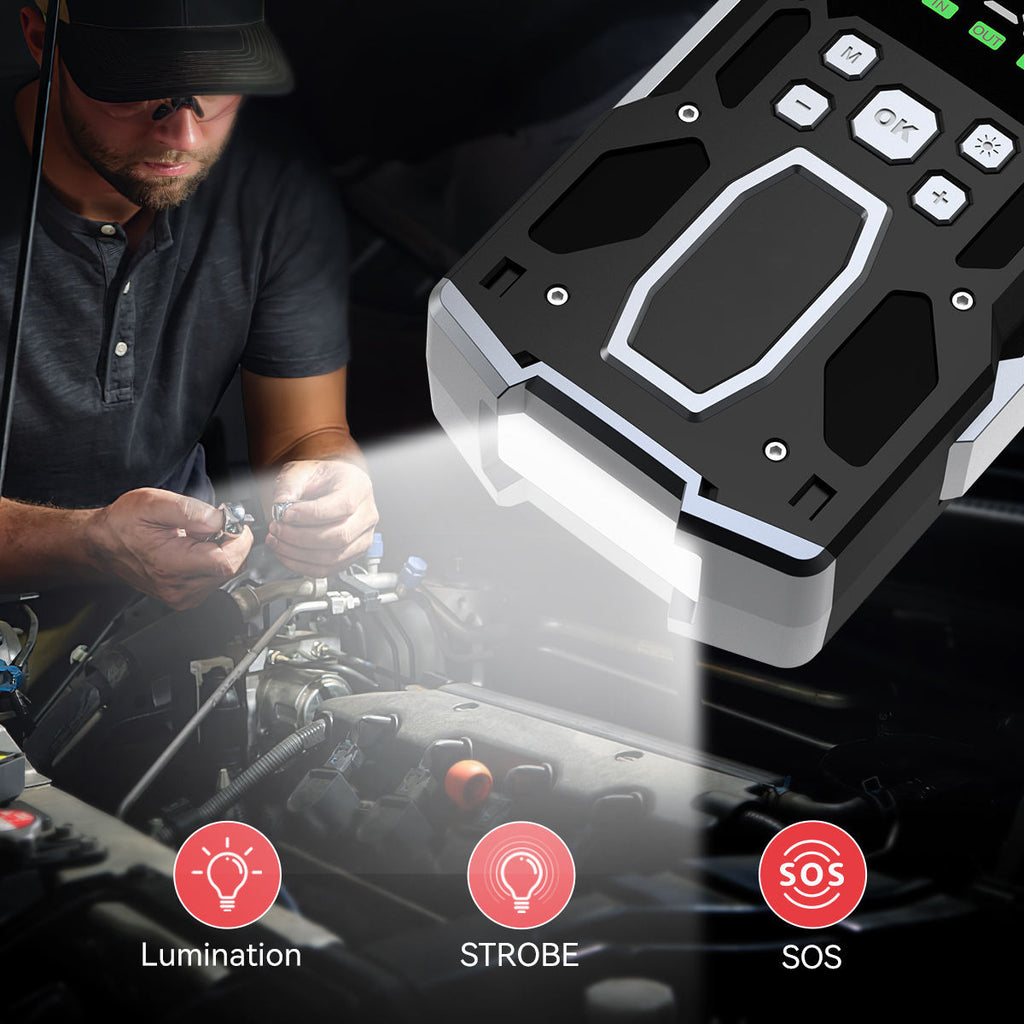 Car Jump Starter with Air Compressor 5000A Peak 26800mAh 99Wh Battery Pack – 12V Gas & Diesel Engine Booster with LED Light & Power Bank