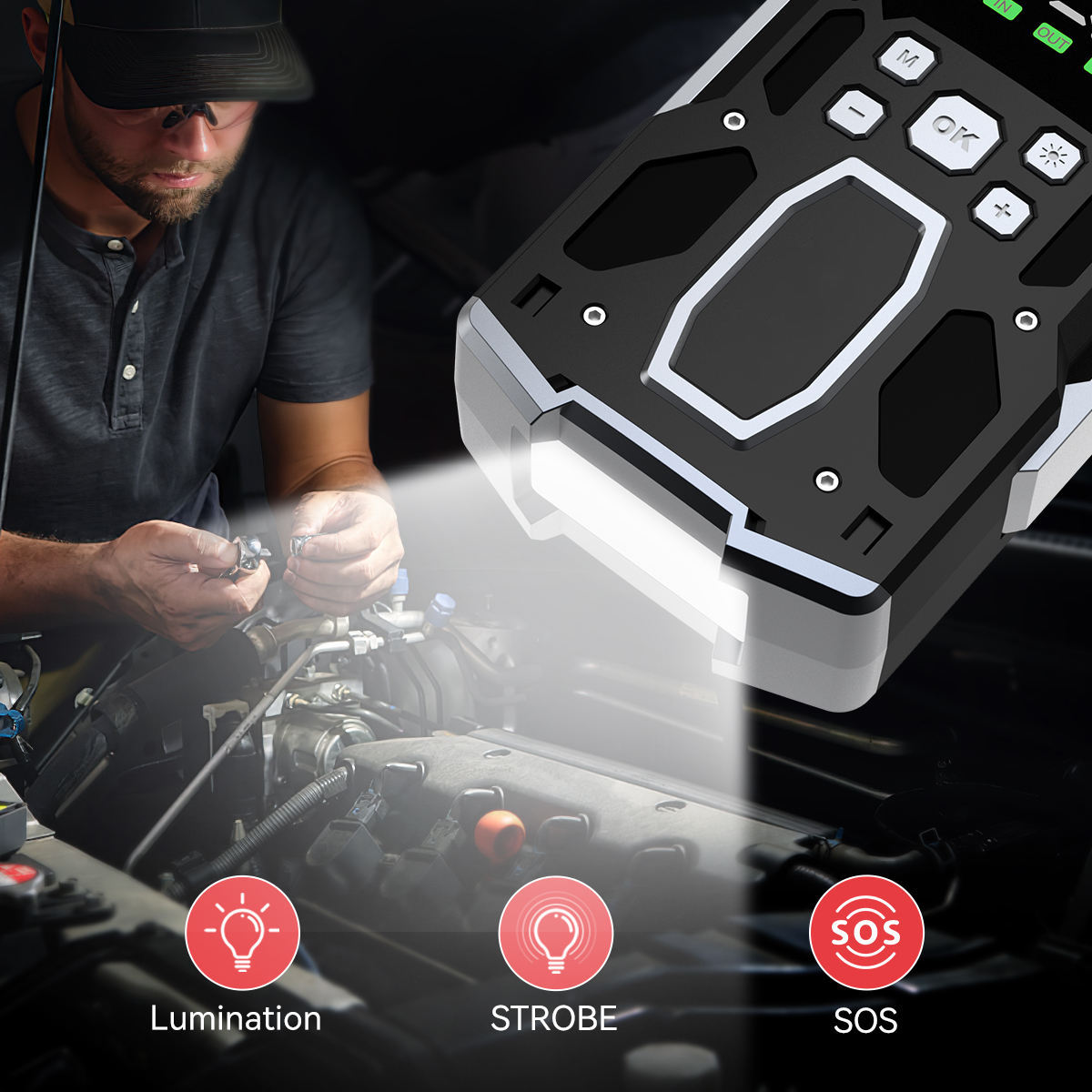 Car Jump Starter with Air Compressor 5000A Peak 26800mAh 99Wh Battery Pack – 12V Gas & Diesel Engine Booster with LED Light & Power Bank
