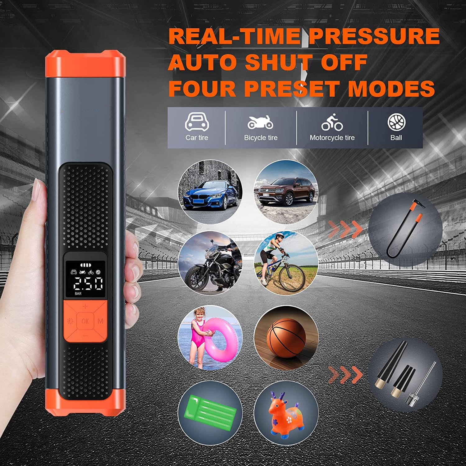 Portable Wireless Air Compressor Tire Inflator 150PSI with LED Light and Power Bank Function