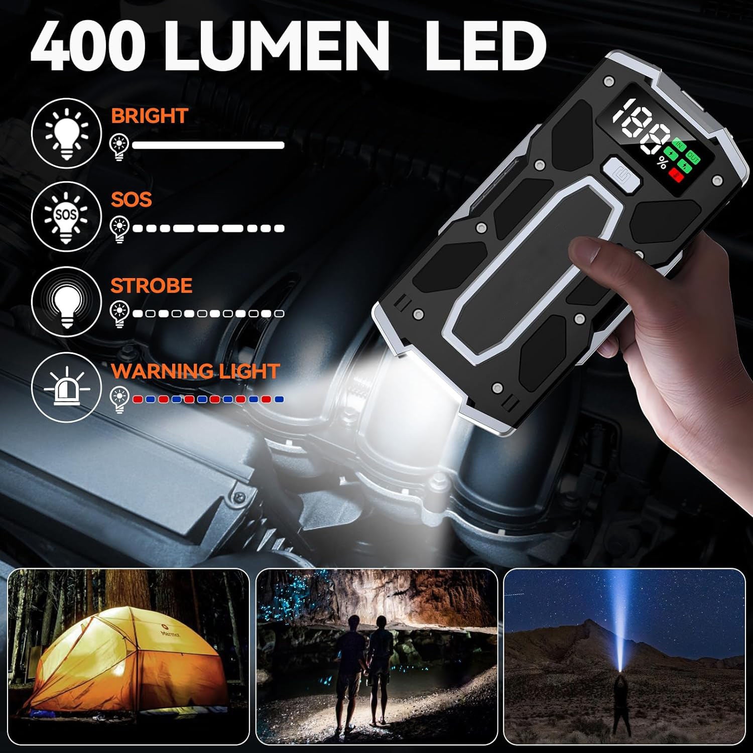 Car Jump Starter 5000A Peak 21800mAh 80.66Wh Battery Pack – 12V Gas & Diesel Engine Booster with LED Light & Power Bank