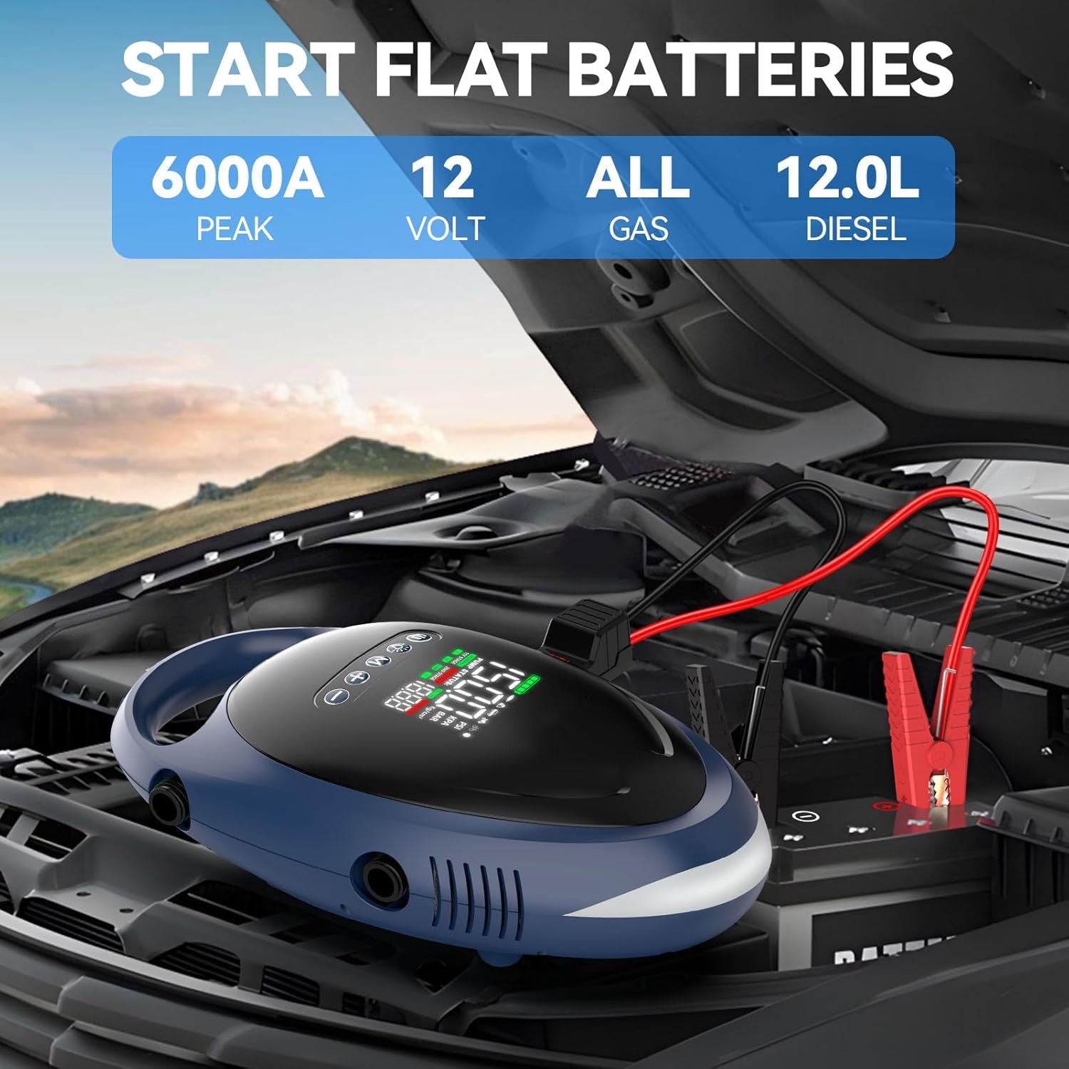 6-in-1 Multifunctional Jump Starter with Air Pump, Tire Inflator, Paddle Board Pump, Power Bank, and LED Light