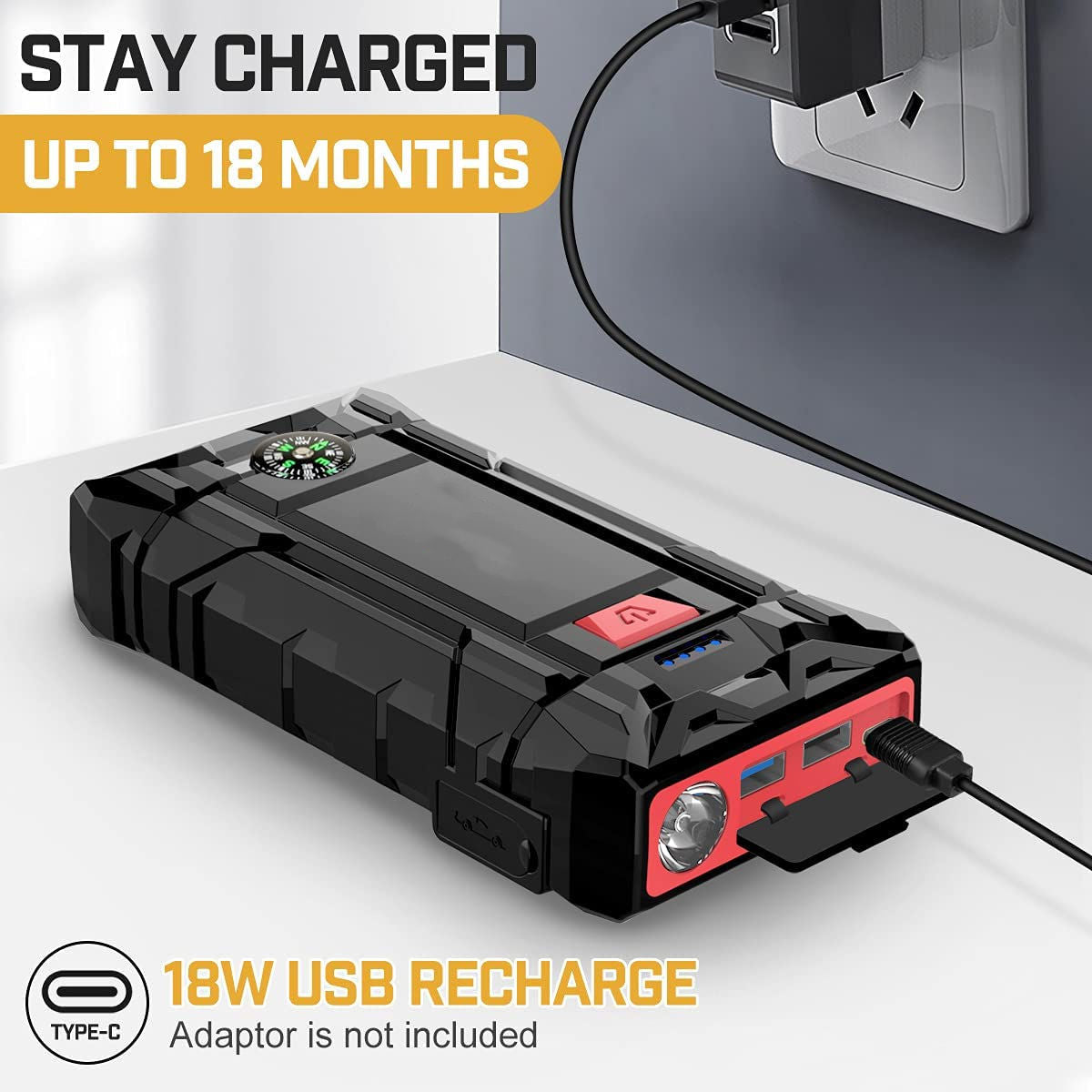 Car Jump Starter 1500A Peak 15800mAh Battery Pack – 12V Auto Engine Booster with LED Emergency Light & Quick Charge