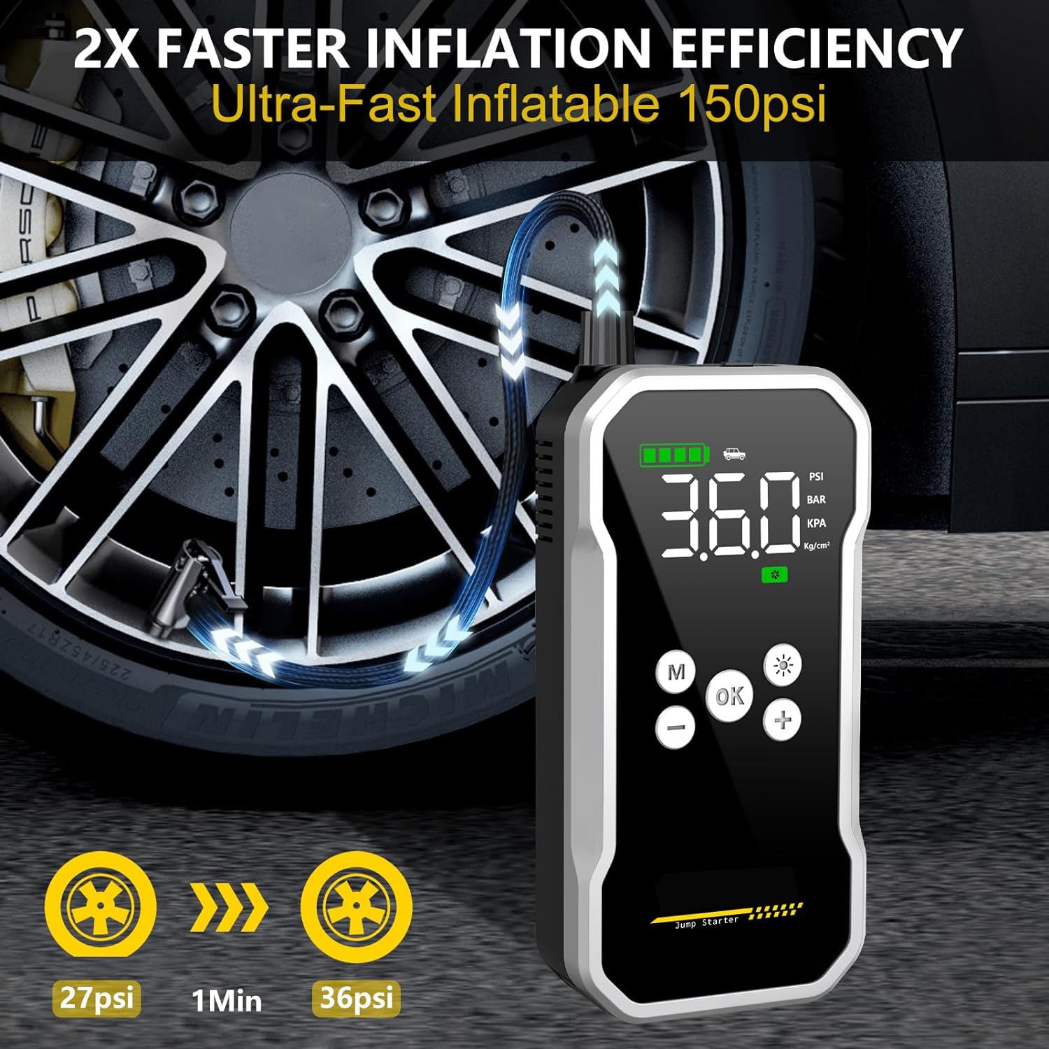 Portable Car Jump Starter 2500A Peak 22000mAh Battery Pack – 12V Gas & Diesel Engine Booster with LED Emergency Light
