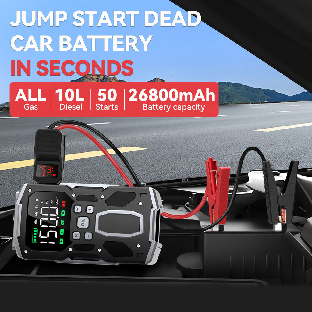 Car Jump Starter with Air Compressor 5000A Peak 26800mAh 99Wh Battery Pack – 12V Gas & Diesel Engine Booster with LED Light & Power Bank