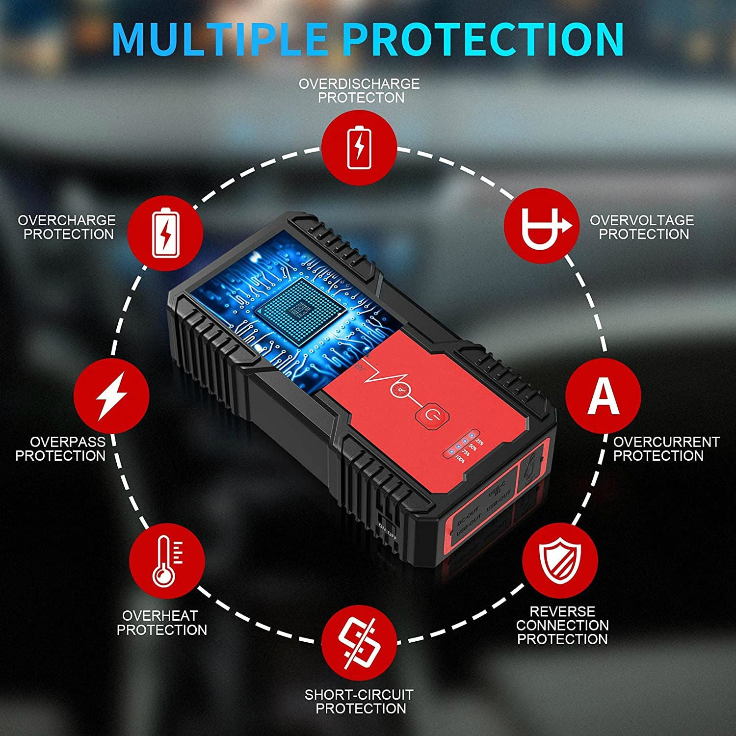 Car Jump Starter 2000A Peak 21800mAh Battery Pack – 12V Gas & Diesel Engine Booster with LED Flashlight & Power Bank