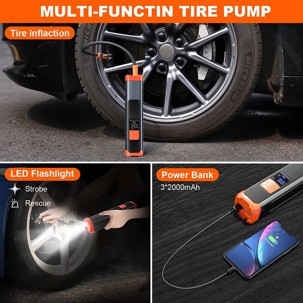 Portable Wireless Air Compressor Tire Inflator 150PSI with LED Light and Power Bank Function