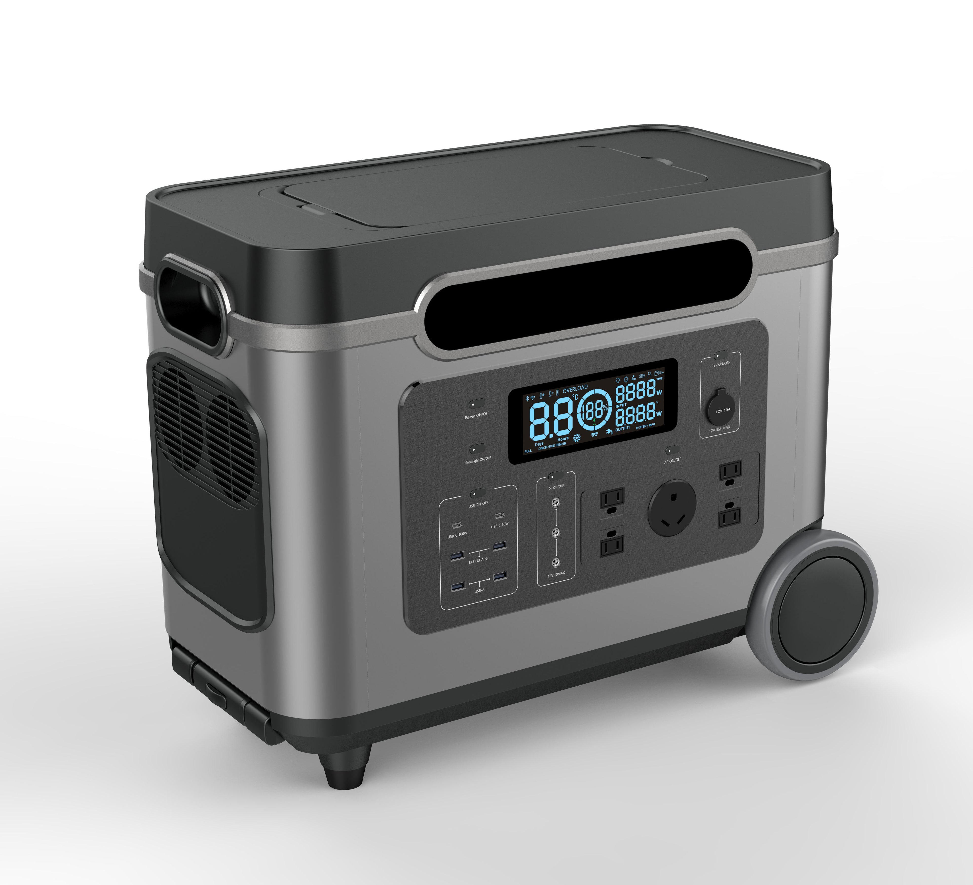 Emergency Power Station With Wheels 220V 2500W/3000W Backup Lithium Battery Energy Storage Portable Solar Power Station For Outdoor