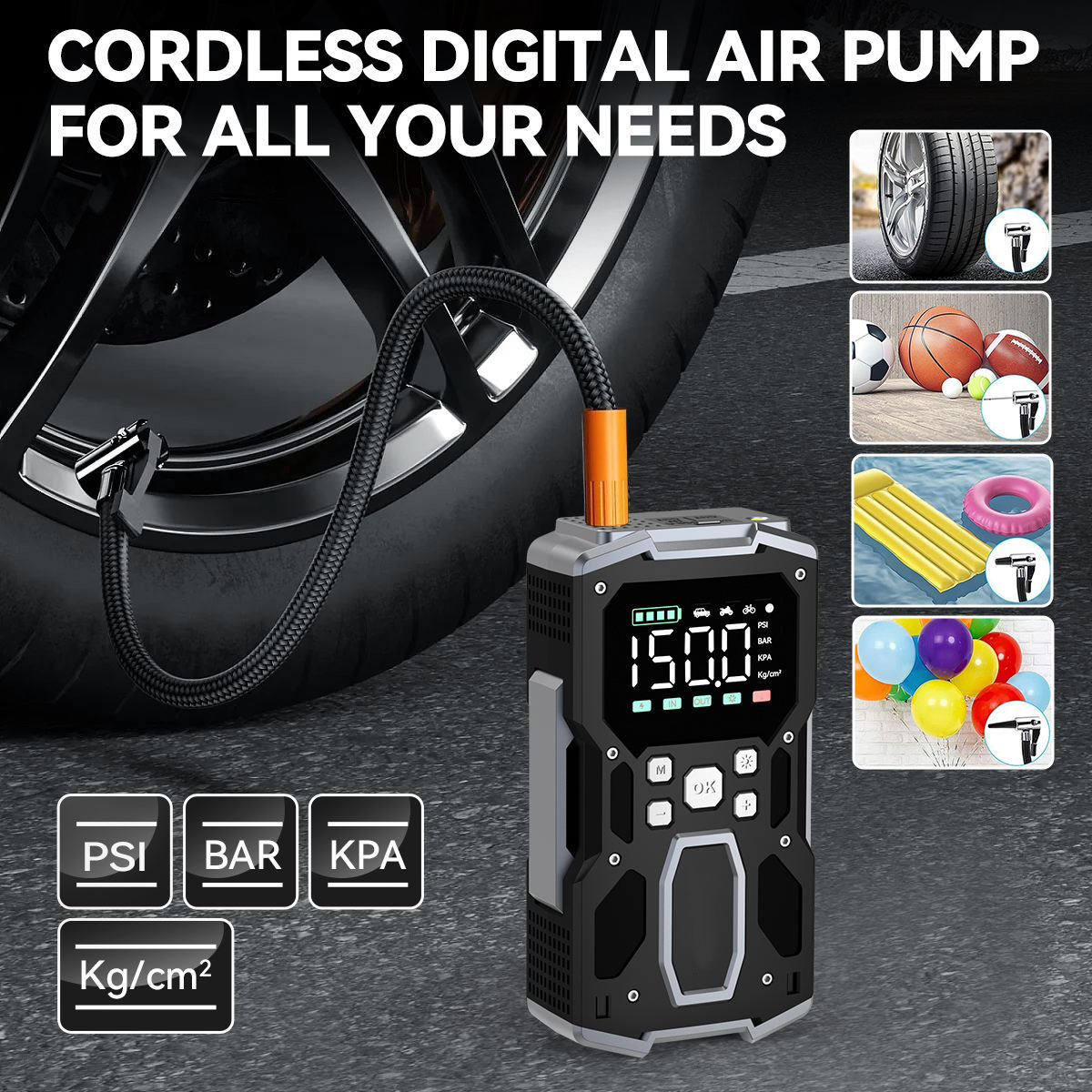 Car Jump Starter with Air Compressor 5000A Peak 26800mAh 99Wh Battery Pack – 12V Gas & Diesel Engine Booster with LED Light & Power Bank