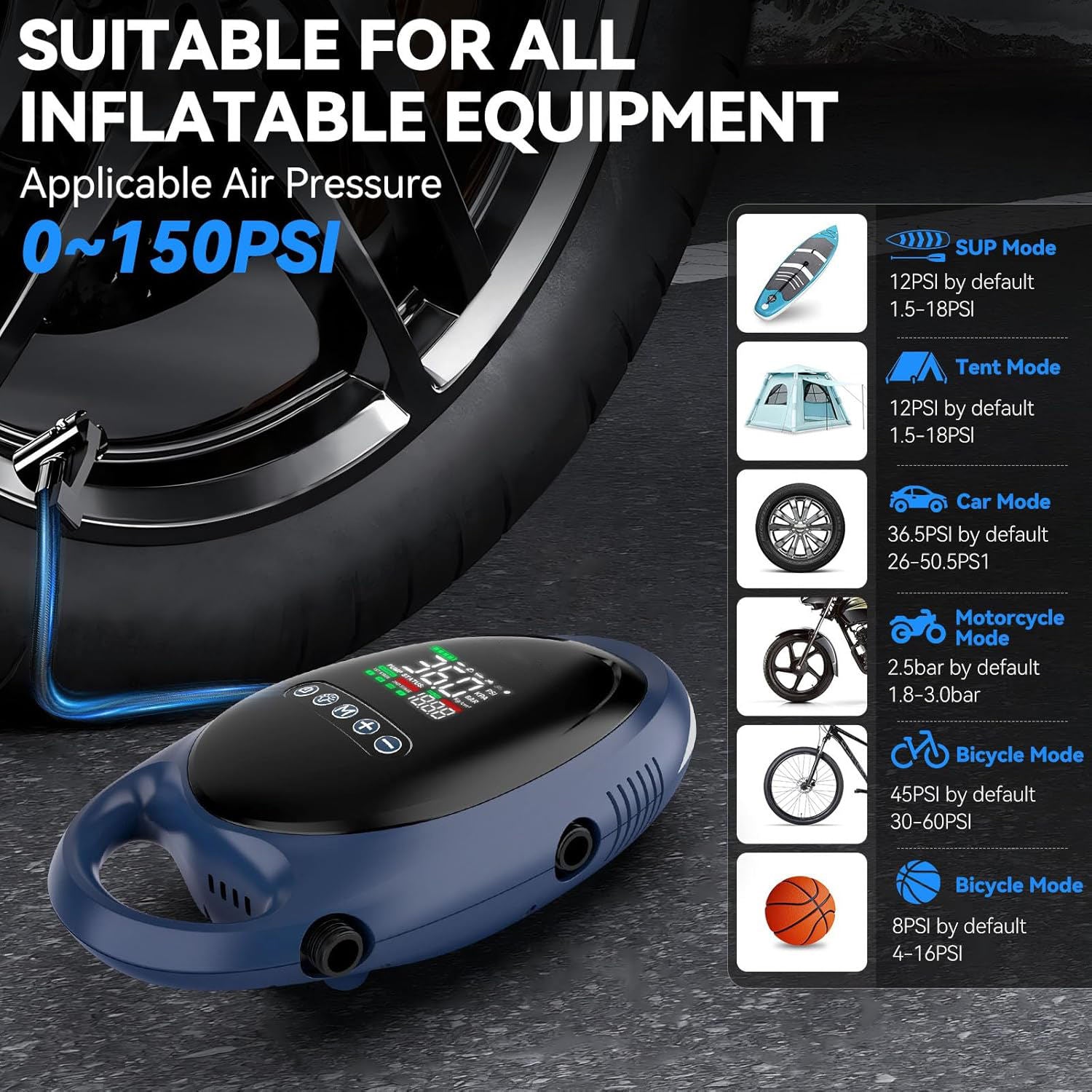6-in-1 Multifunctional Jump Starter with Air Pump, Tire Inflator, Paddle Board Pump, Power Bank, and LED Light