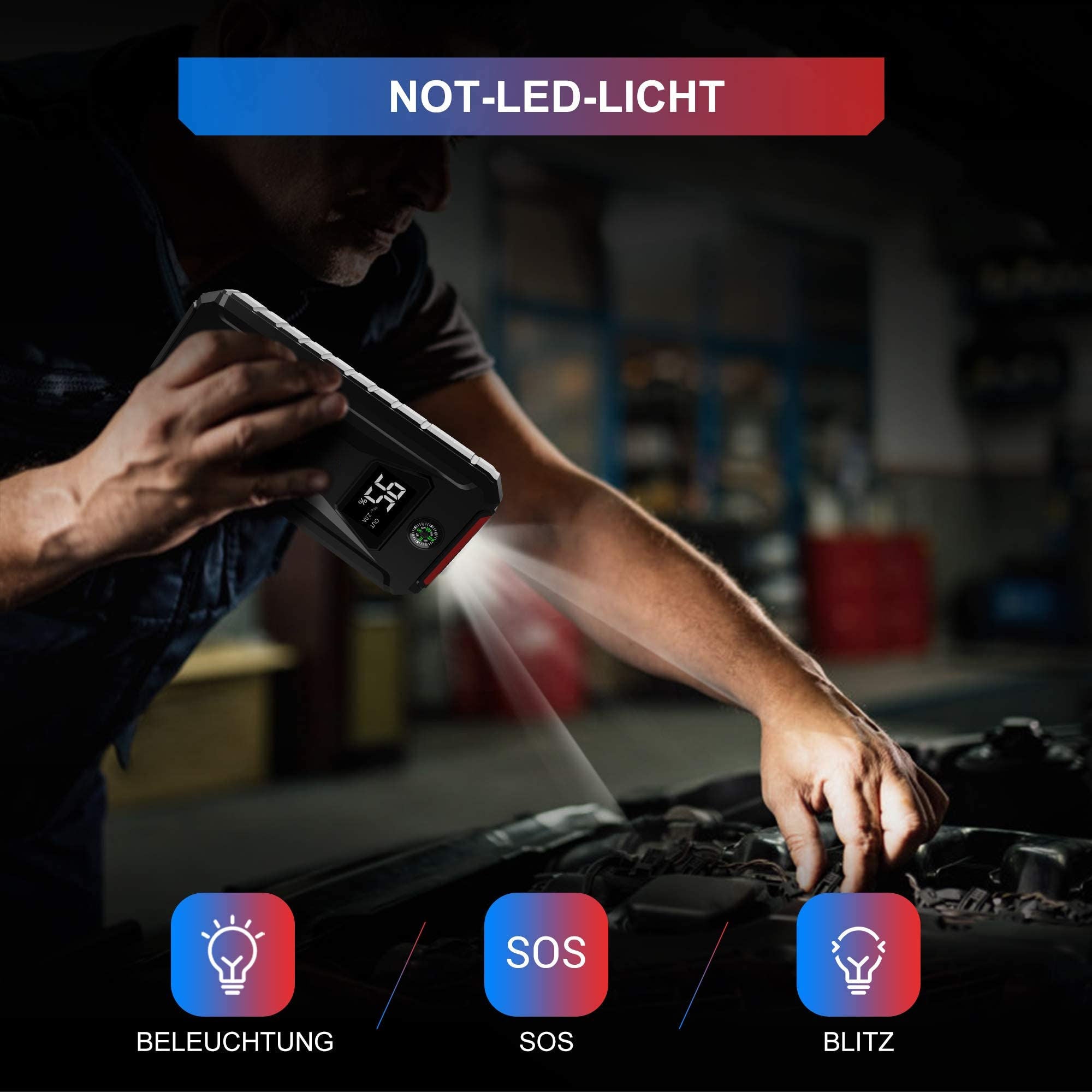 Portable Car Jump Starter 2000A Peak 20000mAh Battery Pack – 12V Gas & Diesel Engine Booster with LED Emergency Light & Power Bank