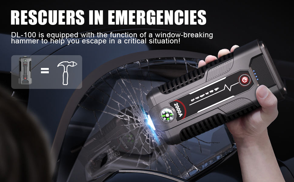 Car Jump Starter 2000A Peak 18000mAh Portable Battery Pack – 12V Gas & Diesel Engine Booster with LED Light, Power Bank & Safety Protection