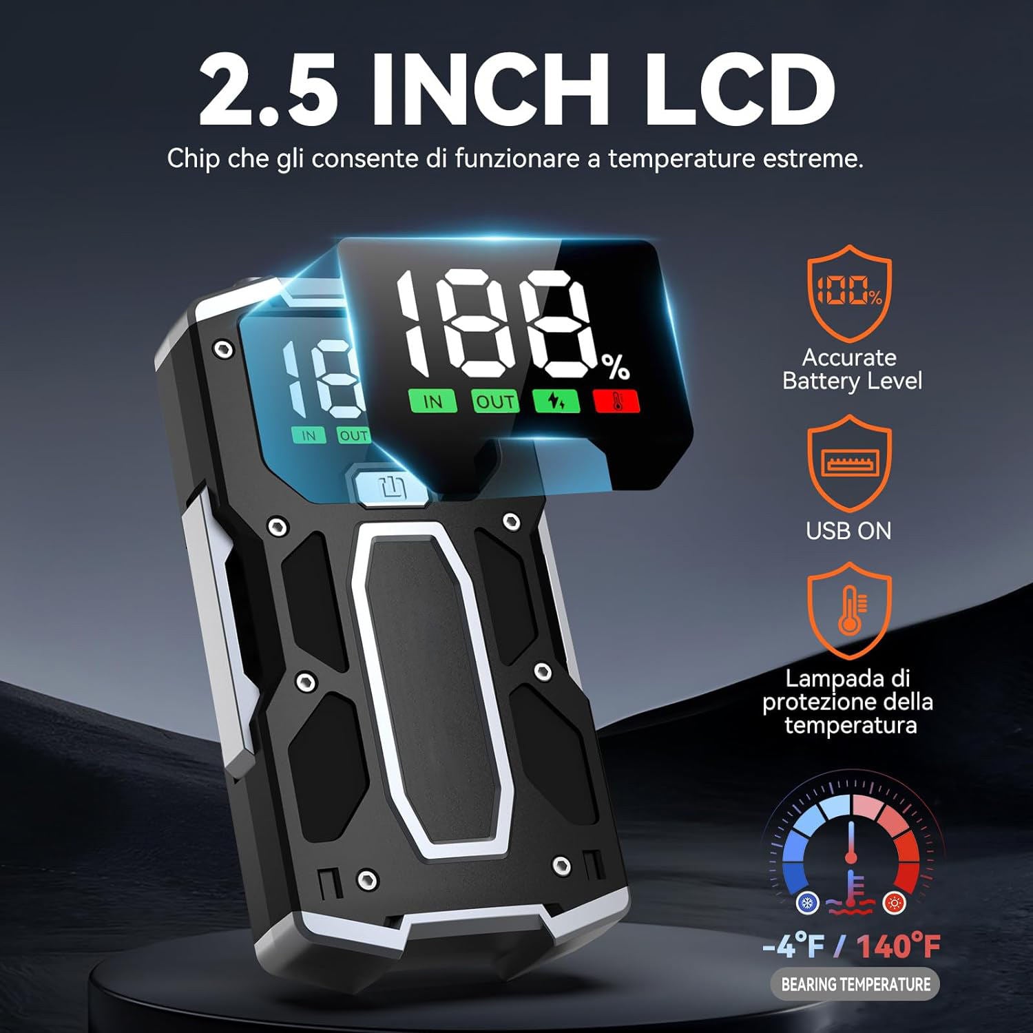 Car Jump Starter 3000A Peak 12800mAh 47.36Wh Battery Pack – 12V Gas & Diesel Engine Booster with LED Light & Power Bank