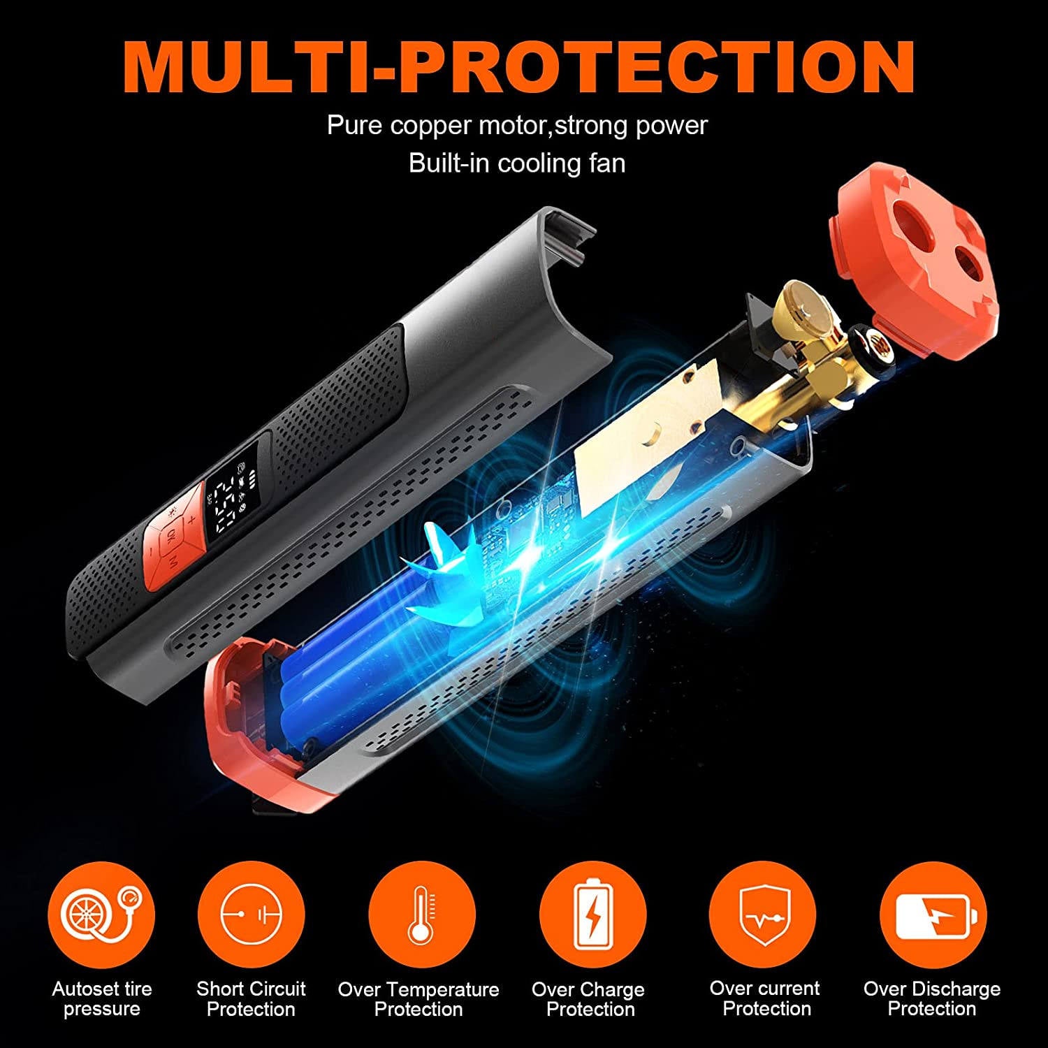 Portable Wireless Air Compressor Tire Inflator 150PSI with LED Light and Power Bank Function