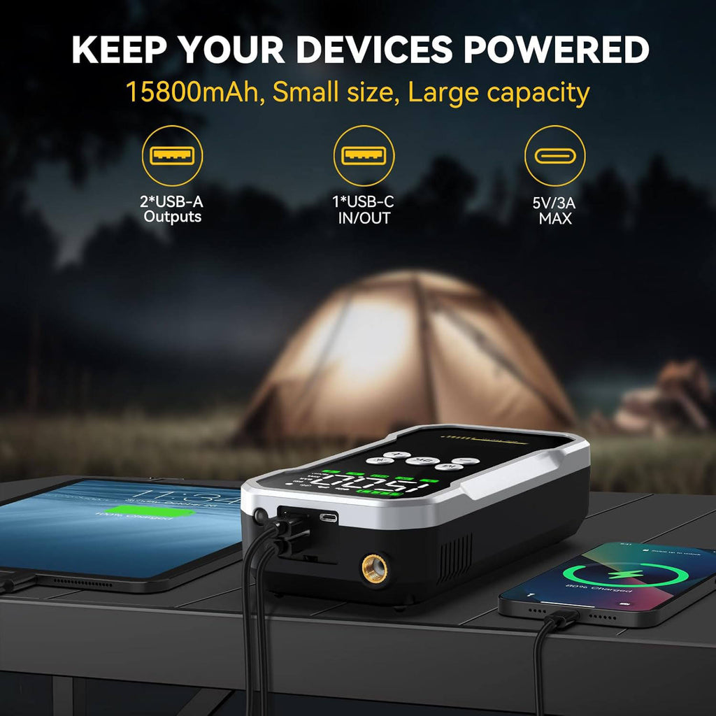 Portable Car Jump Starter 2500A Peak 22000mAh Battery Pack – 12V Gas & Diesel Engine Booster with LED Emergency Light