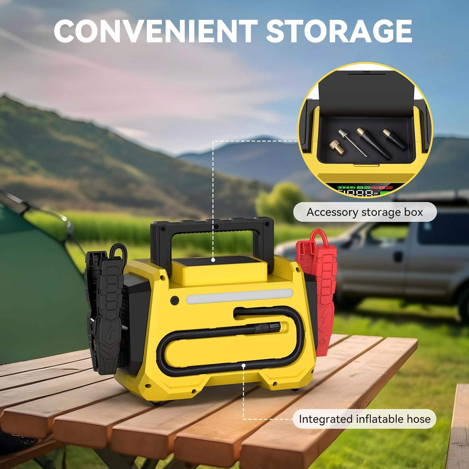 Car Jump Starter with Air Compressor – 4500A Peak 24000mAh 88.8Wh Battery Pack – 12V Gas & Diesel Engine Booster with LCD Display, LED Light & Power Bank