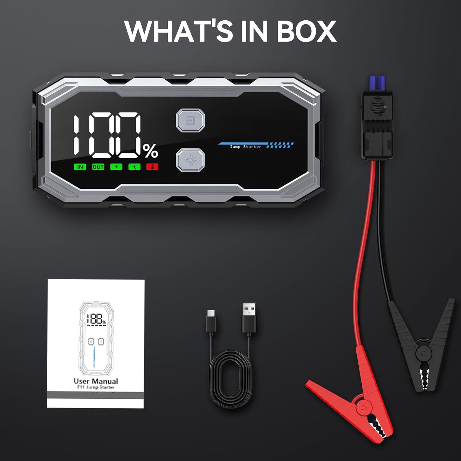 Portable Car Jump Starter 5000A Peak 12800mAh Battery Pack – 12V Gas & Diesel Engine Booster with LED Flashlight & Smart Protection