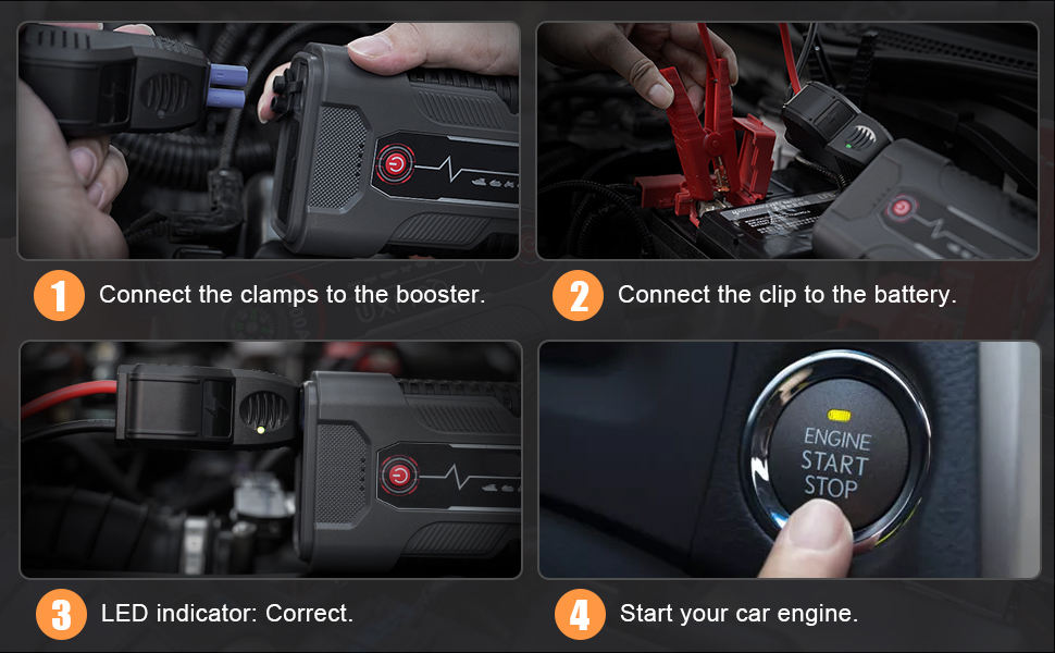 Car Jump Starter 2000A Peak 18000mAh Portable Battery Pack – 12V Gas & Diesel Engine Booster with LED Light, Power Bank & Safety Protection
